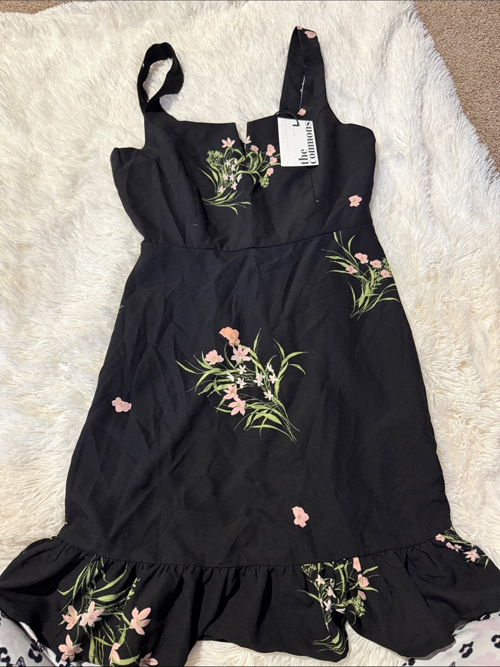 Girls' Black Floral Ruffle Hem Dress - The Commons